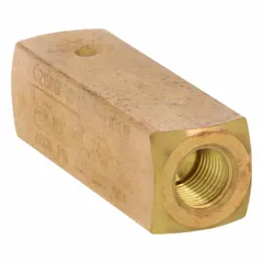 The Parker C200B is a general purpose hydraulic check valve with a brass body and NPT inlet and outlet connections. It allows fluid flow in one direction while preventing backflow, suitable for use in hydraulic systems such as industrial machinery and power units.