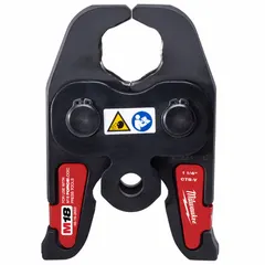 Steel press jaw for 1 1/4 in pipe, designed for use with copper (plumbing) and stainless steel press fittings. Compatible with standard and extended press tools for creating secure press connections in plumbing and mechanical systems.