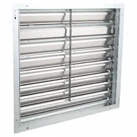 This wall-mount backdraft damper features a single-panel, flat-blade design for horizontal airflow control. It mounts vertically and is suitable for exhaust systems requiring one-way airflow, such as commercial ventilation and industrial HVAC. Maximum air velocity is 2500 fpm
