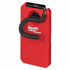 This S-hook is a storage accessory for the MILWAUKEE PACKOUT modular system. It attaches to PACKOUT wall plates or racks to hang tools, cords, or small equipment. Constructed from polymer and metal with a black and red finish, it measures 3 13/16 in depth, 2 3/4 in height, and 7 3/16 in length.