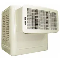 This window evaporative cooler is designed for spaces from 1,000 sq ft to 1,400 sq ft. It features a 1/8 hp motor, 6.3 gallon water capacity, and 2 fan speeds. Suitable for dry climates, workshops, garages, and warehouses