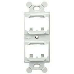 This duplex voice and data housing from PANDUIT accommodates up to four modules in a compact configuration. Designed for structured cabling installations, it provides organized port mounting in commercial or industrial environments. The white finish suits standard wall plate applications.