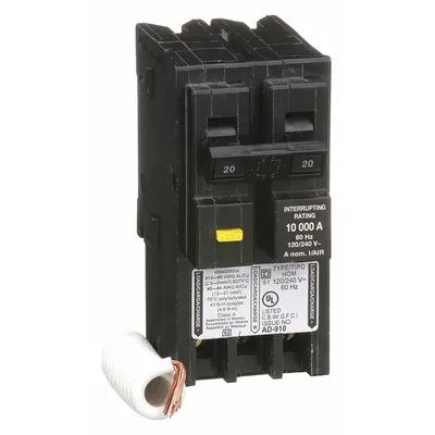 SQUARE D Miniature Circuit Breaker: 20 A, 120/240V AC, Single Phase, 10kA at 120/240V AC - HOM Series, Plug-In Square D Miniature Circuit Breakers