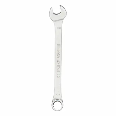 BETA Combination Wrench: Stainless Steel, Chrome, 8 mm Head Size, 4 1/2 in Overall Lg - Metric Spline Combination Wrenches