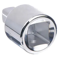 This square-drive socket adapter converts a 3/4" drive hand tool to accept 1" drive sockets. It features a chrome finish and an overall length of 2-7/16 inches. Commonly used in automotive repair, heavy equipment maintenance, and industrial assembly for larger fasteners requiring higher torque.