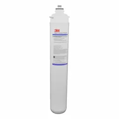 This quick-connect water filter is designed for drinking fountains and beverage machines. It features activated carbon media and reduces cysts, with a flow rate of 1.7 gpm and a capacity of 14,000 gallons.