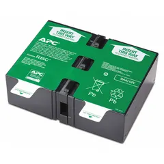 Replacement battery for uninterruptible power supply systems. Provides 24 V DC and 9 Ah capacity with a detachable cable connection. Compatible with APC SMC1000I-2UC UPS model. Used to restore backup power in UPS units for critical equipment protection.