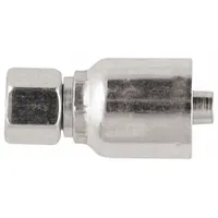 Steel straight crimp hose fitting with female x genderless connection. Features a metric M12-1.5 thread on one end and a crimp connection for -4 dash size hose. Used in hydraulic systems to attach hose assemblies to metric threaded ports