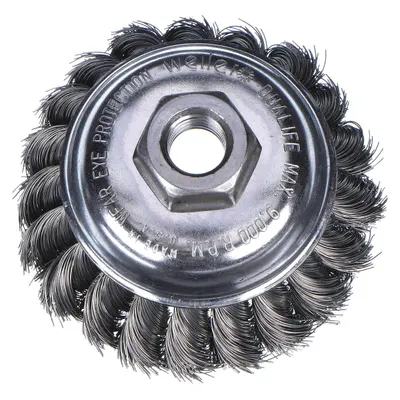 WEILER Heavy-Cleaning Cup Brush, 3 1/2 in Dia, 0.014 in Fill, 5/8"-11 Arbor - Heavy-Cleaning Brushes for Contoured Carbon Steel Surfaces