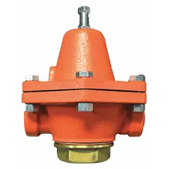 Cast iron steam pressure regulator with NPTF x NPTF connections, 1/2 inch inlet, and adjustable outlet pressure range of 2 psi to 30 psi. Used to reduce and stabilize steam pressure in industrial piping systems for process heating, sterilization, and HVAC applications.