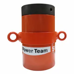 Single-acting hydraulic ram with 100 ton nominal capacity and 6 in nominal stroke length. Used for lifting, pressing, and maintenance tasks requiring controlled force in industrial and construction applications.