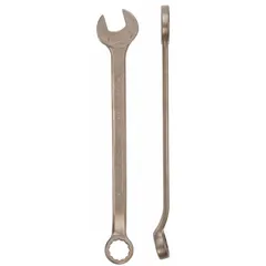 This 36 mm combination wrench is made from aluminum bronze nickel for nonsparking performance. The 12-point box end and open end provide versatility in fastening tasks. With an overall length of 18 3/4 in, it is suited for use in environments where sparking must be avoided.