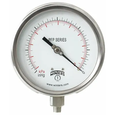 WINTERS Panel-Mount Pressure Gauge: Back Flange, 0 psi to 30 psi, 4 1/2 in Dial - Back-Flange Panel-Mount with Stainless Steel Wetted Parts