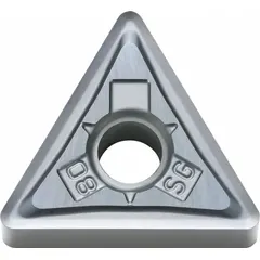 This triangle (T) indexable turning insert is made of PVD carbide, designed for medium-duty turning, facing, and profiling operations on steel, stainless steel, and cast iron. It fits toolholders accepting TNMG inserts with a 3/8 inch inscribed circle and 3/16 inch thickness.