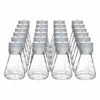 This sterile Erlenmeyer flask is made from PETG and has a capacity of 125 mL (4.23 fl oz) with a tolerance of ±0.20 mL. It is suitable for mixing, storing, and measuring liquids in laboratory and industrial settings, including media preparation, sampling, and cell culture work