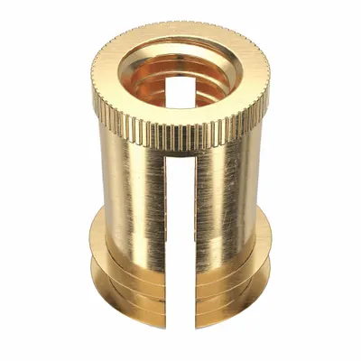 E-Z-LOK Finsert: #8-32 Thread Size, 3/8 in Overall Lg, 15/64 in Dia, Brass, Plain - Finned Press Fit-Inserts