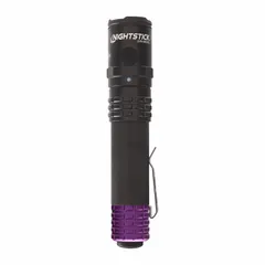 Rechargeable flashlight with 385 lumens maximum output and 14-hour run time. Features two light outputs and includes a USB Type-C charging cord. Suitable for maintenance, inspection, security, and emergency response tasks requiring portable illumination.