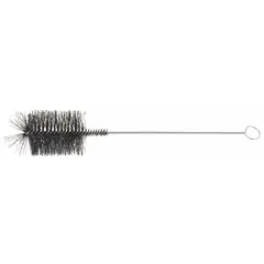 This lab brush is designed for cleaning narrow-neck glassware such as Babcock milk-test bottles. It features a 9-inch overall length and a 3 1/4-inch brush head with black polyester bristles, allowing effective scrubbing of interior surfaces without scratching glass. The brush is not non-sparking.