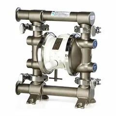 This FDA-compliant air-operated double-diaphragm pump features a 1-inch Tri-Clamp connection for sanitary applications. It delivers 16 gpm with a maximum head of 230.7 ft, and includes a stainless steel seat with Santoprene check valves.