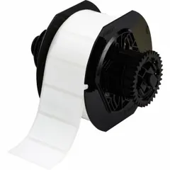 Precut label roll for BBP33 printer series. Each label measures 1 in x 2 in and is made of white gloss polyester with permanent adhesive. Suitable for industrial labeling of equipment, panels, and assets.