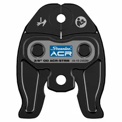 Forged steel jaw for compact press tools, designed for ACR Press applications. Accommodates 3/8 in copper pipe, providing secure clamping for consistent crimping in HVAC and refrigeration systems.