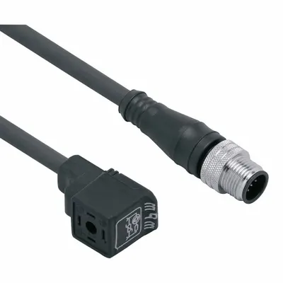 IFM Patch cable: M12 Male Straight x DIN Form C Industrial, 2 ft Cable Lg, PUR - DIN Form Industrial C Solenoid Connector x M12 Cordsets