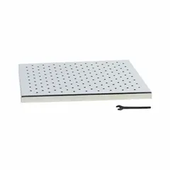 PTFE perforated platform attachment for HEIDOLPH Unimax 1010 shakers. Provides a corrosion-resistant surface for securing labware during mixing, blending, and agitating operations in laboratory settings.