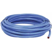 This silicone heater hose meets SAE J20R1 standards for use in vehicle cooling systems. It circulates coolant between engine, heater core, and radiator, withstanding temperatures from -65° to 350°F. The blue silicone construction resists heat and coolant chemicals. Inside diameter: 3/8 in; length: 50 ft