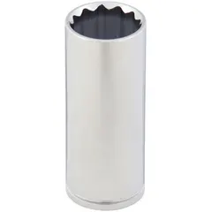 This 1/2" drive hand socket features a 26 mm metric size with a 12-point deep profile, constructed from chrome for corrosion resistance. It is designed for tightening or loosening metric fasteners in automotive repair, machinery maintenance, and industrial assembly.