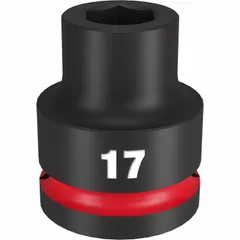 This 3/4" drive impact socket is designed for use with impact wrenches on heavy-duty fastening and loosening applications. It features a 17 mm metric, 6-point configuration and a Black Phosphate finish for corrosion resistance. Suitable for automotive, construction, and industrial maintenance tasks requiring high torque.
