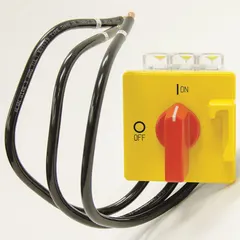 Unit-mounted DPST disconnect switch for electric wall and ceiling heaters. Rated 80A at 600V AC, single or three-phase. Includes wire leads for quick connection. Designed for use with 52AT77 heater models.