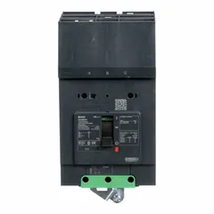 3-pole molded case circuit breaker rated 25 A with a maximum AIR rating of 25kA at 277/408V AC and 525V AC. Features a fixed instantaneous trip, ABC phase connection, and I-Line ON End terminal connection. Suitable for overload and short-circuit protection in power distribution systems.