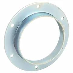 Steel angle flange adapter for 4-inch duct diameter. Overall length 1 inch, flange inner diameter 4 inches. Used to connect ductwork sections at an angle in ventilation, dust collection, or material handling systems.