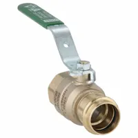 This VIEGA PROPRESS bronze ball valve is a straight, two-piece design with Press x FNPT connections and a locking lever handle. It is used for manual on/off control in commercial and industrial piping systems, including HVAC and plumbing applications