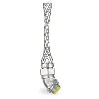 This liquid-tight conduit fitting is a 45° insulated elbow with a 1-1/4 in trade size and 6 in mesh length. It features a steel body with stainless steel components and a 1-1/4 in MNPT connection. Suitable for use in Class III, Div. 1 and 2 hazardous locations, it provides strain relief and protection for wiring in environments such as textile mills and grain elevators