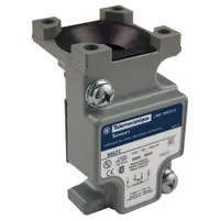 Miniature metallic body for limit switches, compatible with 9007C series. Features 2 mounting holes and 1 normally open / 1 normally closed contact configuration. No indicating light included. Used in industrial automation for position or presence detection of moving parts