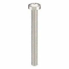 These pan head machine screws feature M2.5x0.45 thread, 25 mm length, and #1 Phillips drive. Made from 316 stainless steel with a plain finish, they offer corrosion resistance for fastening components in tapped holes or with nuts. Suitable for sheet metal, electrical enclosures, and general machinery assembly. Supplied in a 50-pack.