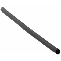 Black food grade heat shrink tubing with a 2:1 shrink ratio. Inner diameter before shrinking is 0.5 in; length is 6 in. Supplied in a pack of 5. Used to insulate and protect electrical connections in food processing and packaging equipment