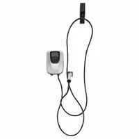 Wall-mount electric vehicle charging station with one charging port. Operates on 200 to 240V AC input. Includes an 18 ft cord with cable retractor. Suitable for residential or commercial EV charging installations