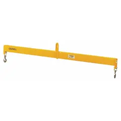 This CALDWELL fixed lifting beam has a 96-inch overall length and a 6,000 lb working load limit. It is used in overhead crane operations to distribute load weight evenly and prevent tipping. Typical applications include industrial rigging, construction, and manufacturing where balanced lifting is required.