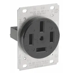 Single general-purpose receptacle rated 60 A at 120/208V AC, 4-pole/4-wire configuration. Black housing. Suitable for high-power equipment requiring a 3-phase, 4-wire connection in industrial and commercial environments.