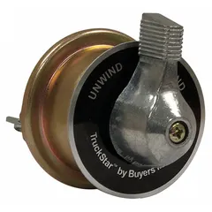 Rotary switch for dump truck tarp systems, used to control tarp deployment and retraction. Includes mounting screws and washers. Black finish.