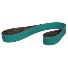 This 3M 577F sanding belt measures 2-1/2 inches wide by 60 inches long with 60 grit. It features zirconia alumina abrasive on a YF weight polyester backing, designed for grinding and finishing all metals. Suitable for metal fabrication, welding, and industrial maintenance applications requiring aggressive material removal and consistent finish.