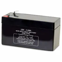 This AGM sealed lead acid battery delivers 12V DC with a 1.2 Ah capacity and deep-cycle design. It features an ABS housing and 0.187 in Faston terminal connections. Dimensions: 2.09 in height, 3.82 in width, 1.7 in depth. Suitable for backup power in security systems, emergency lighting, and industrial control panels