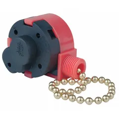 This pull chain switch features a single-pole three-throw (SP3T) contact form with an Off/On/On/On switching configuration. The brass metal finish provides corrosion resistance. It is commonly used for controlling multi-speed fans or selecting among three separate circuits in lighting and electrical applications.
