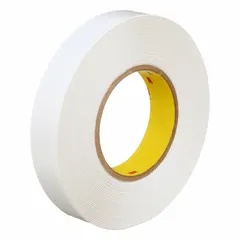 This repositionable double-sided film tape features a transparent acrylic adhesive on a polyester film backing. It is 2 mil thick, 1 inch wide, and 72 yards long. Designed for applications requiring initial repositioning during mounting, splicing, and bonding in electronics assembly, graphic mounting, and industrial manufacturing.