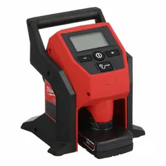 This cordless inflator operates on 12V DC with a 4.0 Ah battery, delivering up to 120 psi. It includes a 26-inch hose, one battery, and one charger. Suitable for inflating tires, sports equipment, and inflatables in fleet and vehicle maintenance.