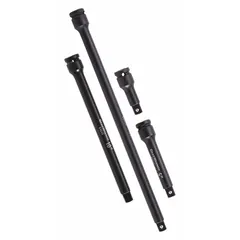 This impact socket extension set features a 1/2" input and output drive size with a black phosphate finish. Designed for use with impact tools, it extends the reach of 1/2" drive sockets in fastening and loosening applications. Suitable for automotive, industrial, and mechanical tasks.