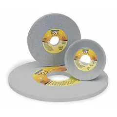Type 1 straight grinding wheel, 7" diameter, 1/2" thickness, 1 1/4" arbor hole. Grit 80, hardness L, bond LVBE. Sold in a 5-pack. Used for moderate-to-heavy grinding of tool steels in industrial metalworking operations such as shaping, deburring, and sharpening hardened steel tools.