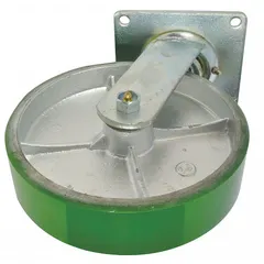 This swivel caster is a replacement component for platform trucks. Constructed from steel with a gray zinc finish, it measures 8 inches in overall length and 2 inches in overall width. Suitable for material handling applications requiring mobility and load support.